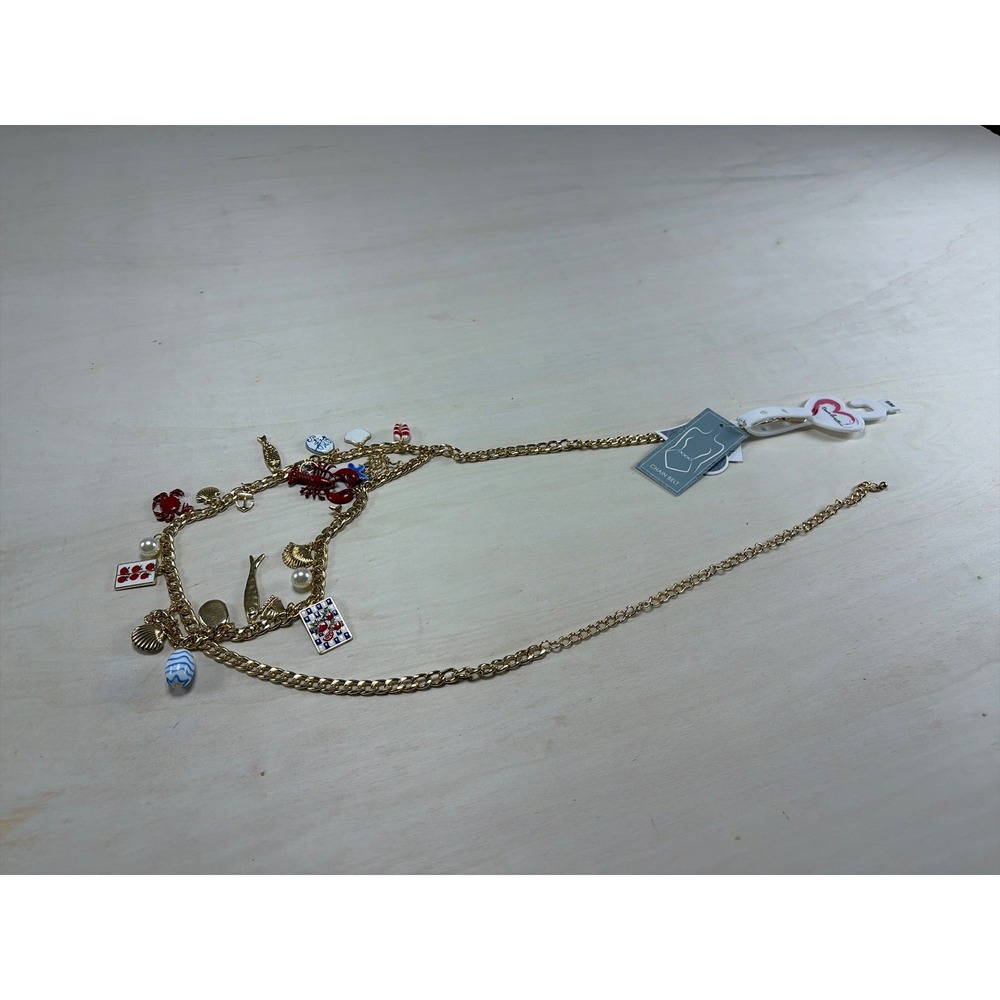 True Love Gold Chain Belt Nautical Charm Lobster Crab Shell Coastal BeachS/M NWT
